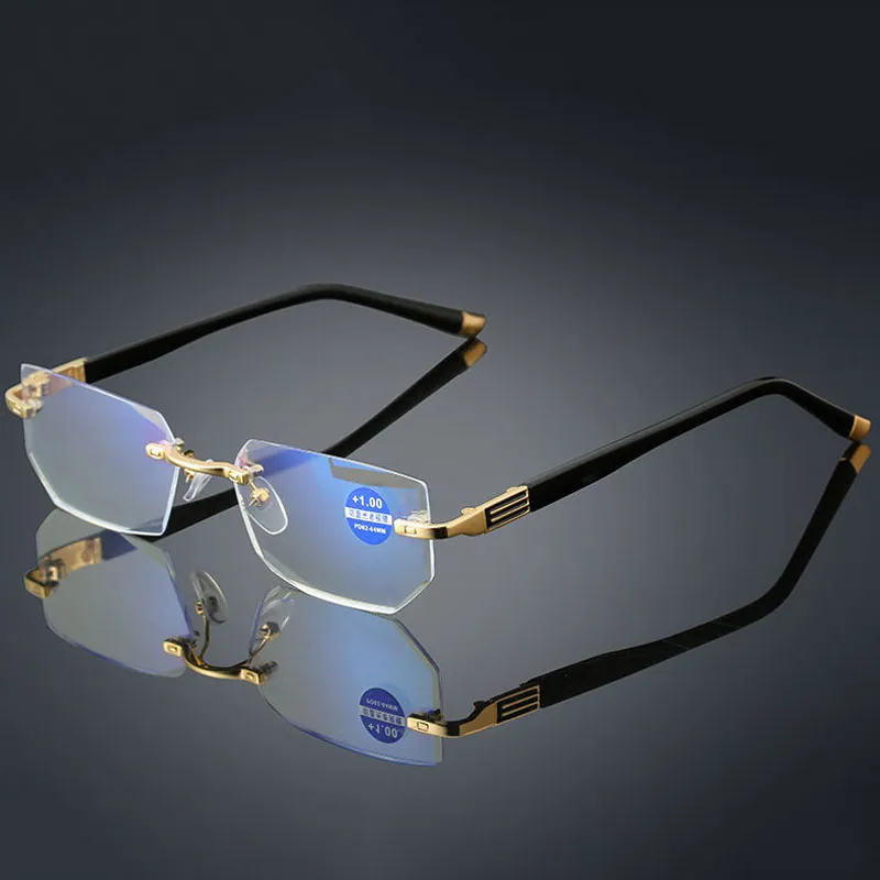 Anti-blauw licht Leesbrillen Verziend bril Helderglazen lens Unisex Randloze bril Brilmontuur Sterkte 1 0 - 251c