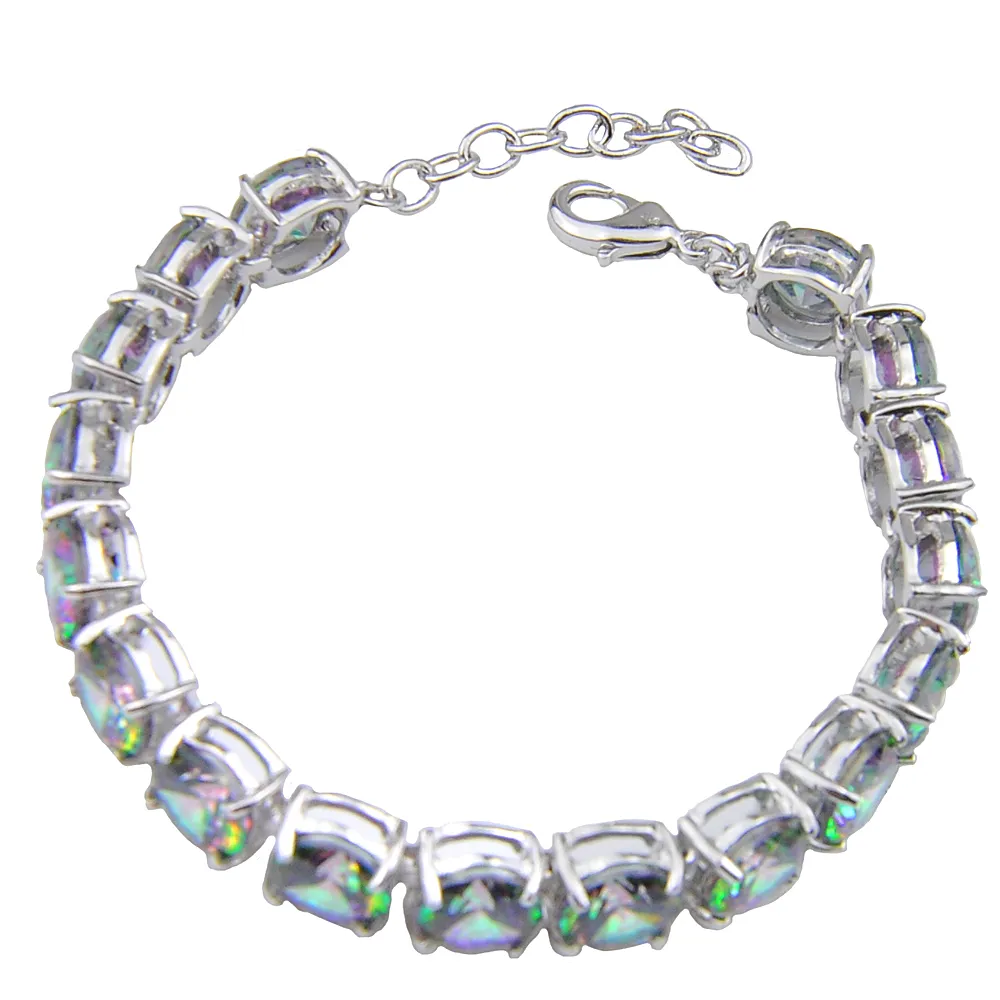 كامل - 925 الفضة الاسترليني يدوي يدويًا متعدد الجولة Frie قوس قزح Mystic Topaz Lady Chain Bracelets236p
