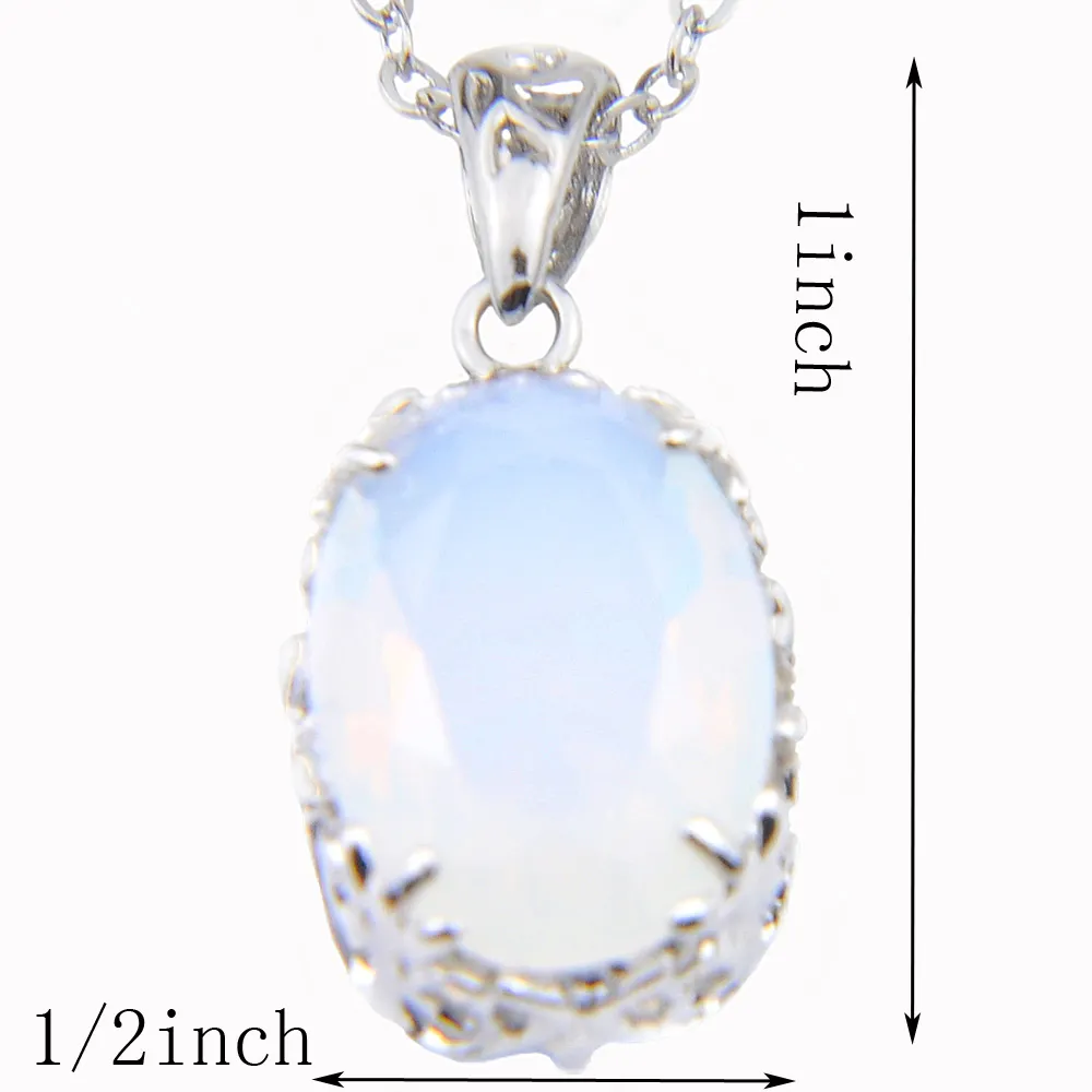 Luckyshine 1014mm regalo di famiglia brillare ovale bianco pietra di luna pietra preziosa collane in argento donne pendenti con ciondoli festa di nozze 282o