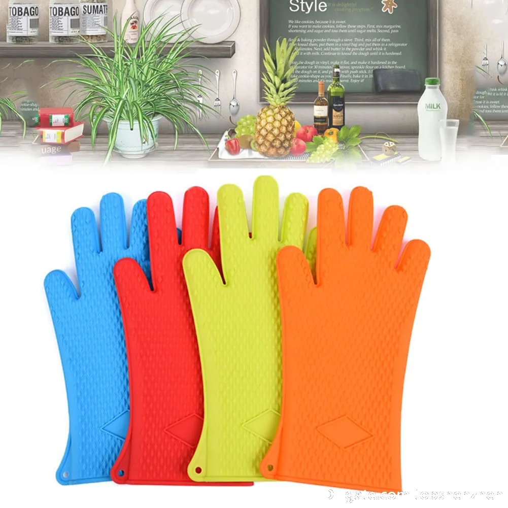 Silicone Cooking Gloves Heat Resistant Oven Glove Thick Cooking BBQ Grill Glove Oven Cooking Baking BBQ gloves Holder