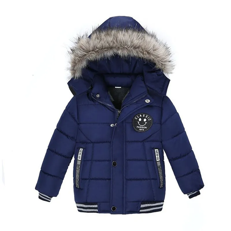 Baby Boy Зимний Хлопчатобумажная куртка и Улыбка пальто Корейский толстый толстый капюшон с капюшоном вскользь на молнии теплая одежда