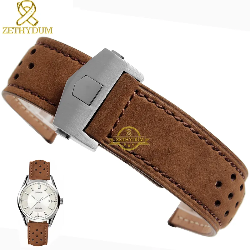 Bracelet en cuir véritable 22mm Bracelet de montre pour montres-bracelets marron gris respirant Bracelet de montre accessoires boucle pliable 2889