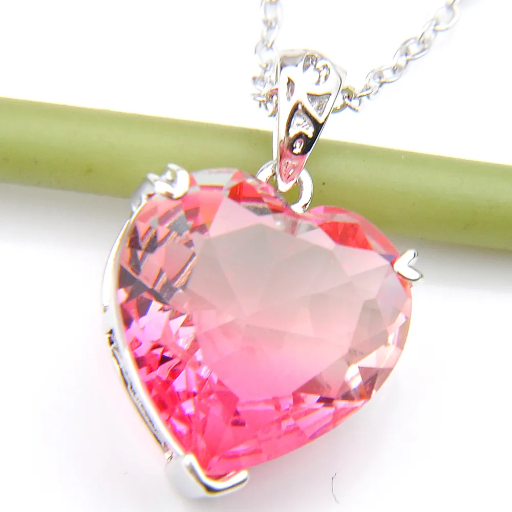 NEW Luckyshine Excellent Shine Fire Love Heart Rainbow Colored Cubic Zirconia Gemstone Silver Necklaces Pendants For Women317l