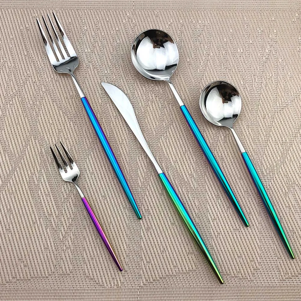 Korean Royal Colorful Oro Silver Horsware Set di argento in acciaio inossidabile set Rainbow Table Do Rainbow Cenapetta di posate da cucina tè thimpoo9943959