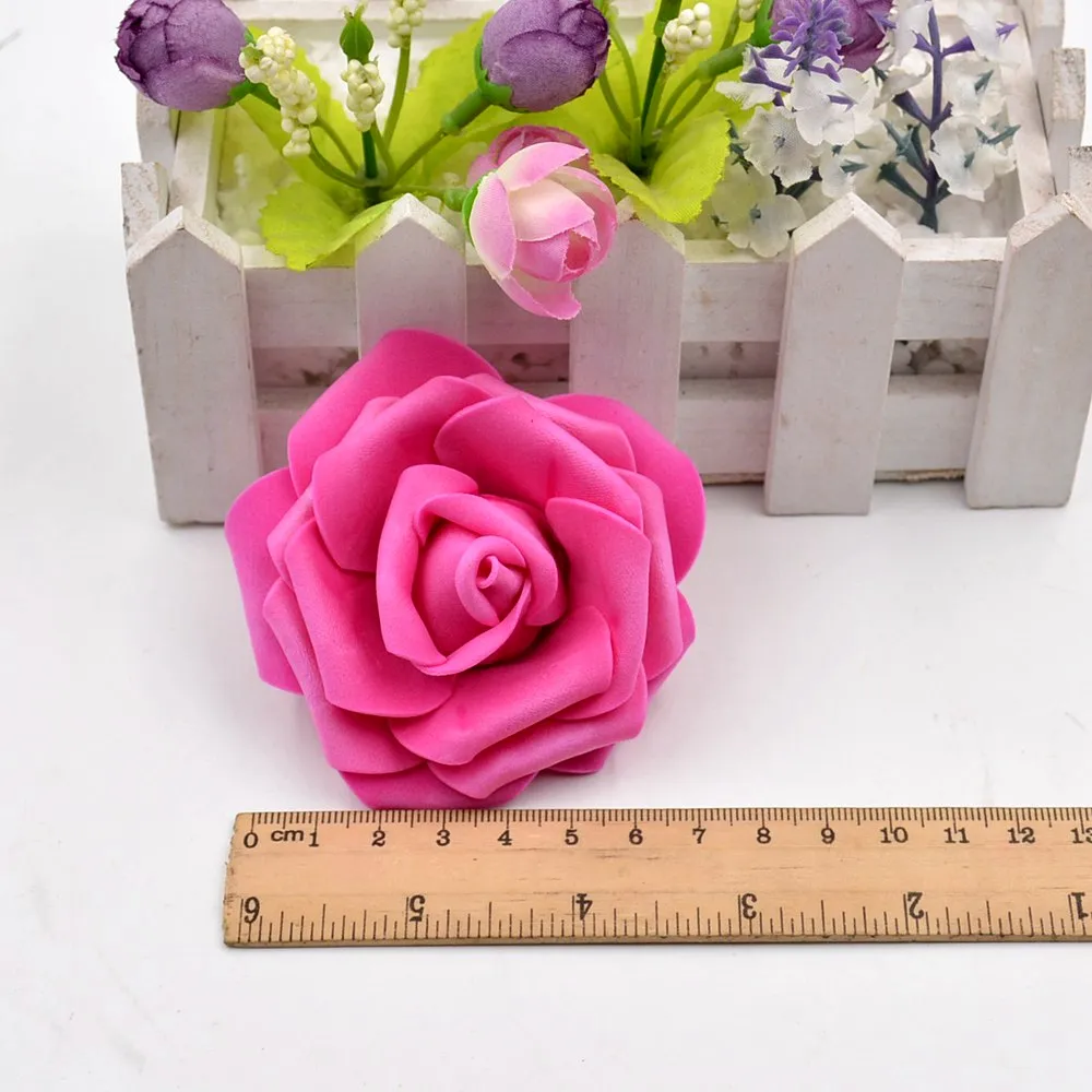Roses artificielles en mousse de haute qualité, 100 pièces, 7cm, fleurs faites à la main, décoration de mariage, presse-papier DIY, Puff296a