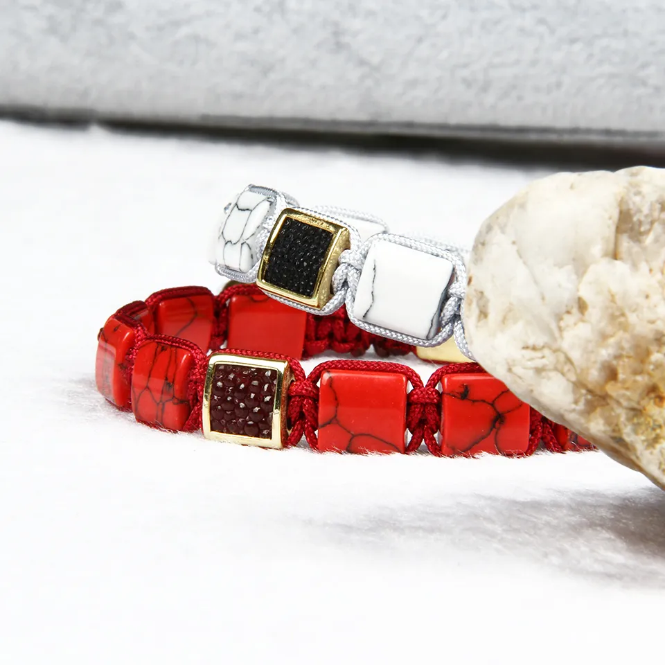 Bracelet masculin de haute qualité bracelet carré réel bracelets de macrame en cuir en cuir avec 10 x 10 mm.
