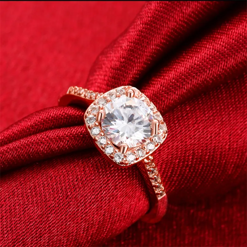 Yhamni Original Fashion Real Rose Gold Rings for Women 1CT 6mm Top Quality Rose Gold Ring Jewelry AR035312P