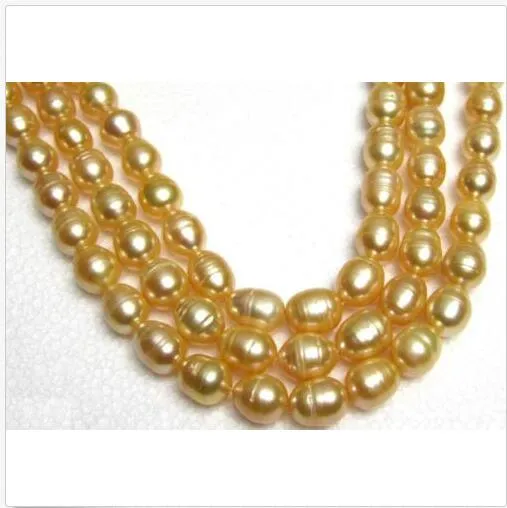 AAA35 tum enorm 11- 13mm naturligt South Sea Golden Pearl Necklace 14k Guldklädet297n