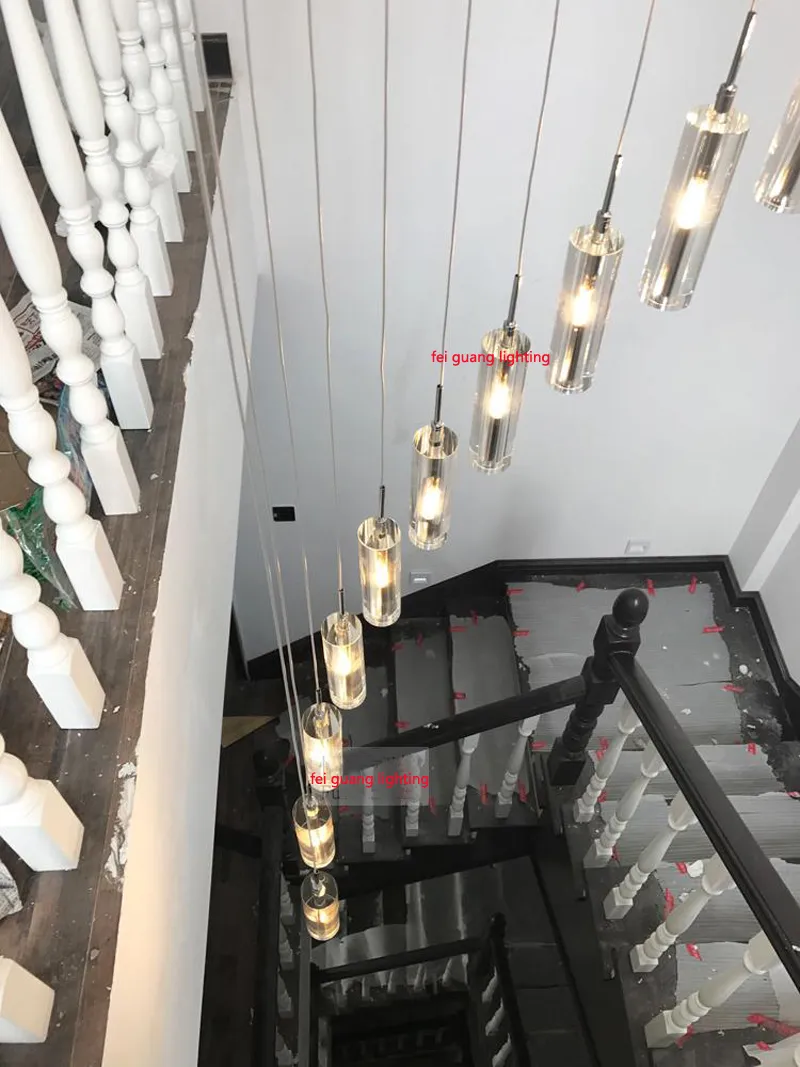 LED CRYSTAL الثريات الحلزونية مصابيح غرفة المعيشة الحديثة الدرج الإضاءة الطويلة بلورات الثريا ديكور المنزل أضواء لامعة صالون 311D