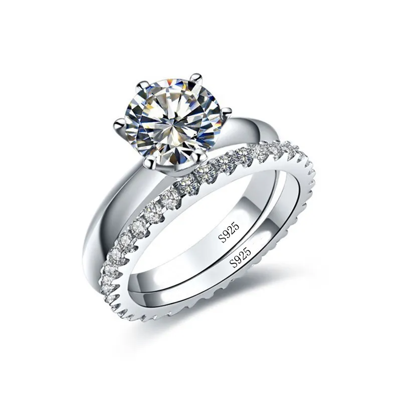 Anti Allergie Geen Vervagen Originele Pure 925 Zilveren Ringen Sets Zirconia Diamanten Verlovingsringen Sets Bruiloft Sieraden Voor Vrouwen DR2621
