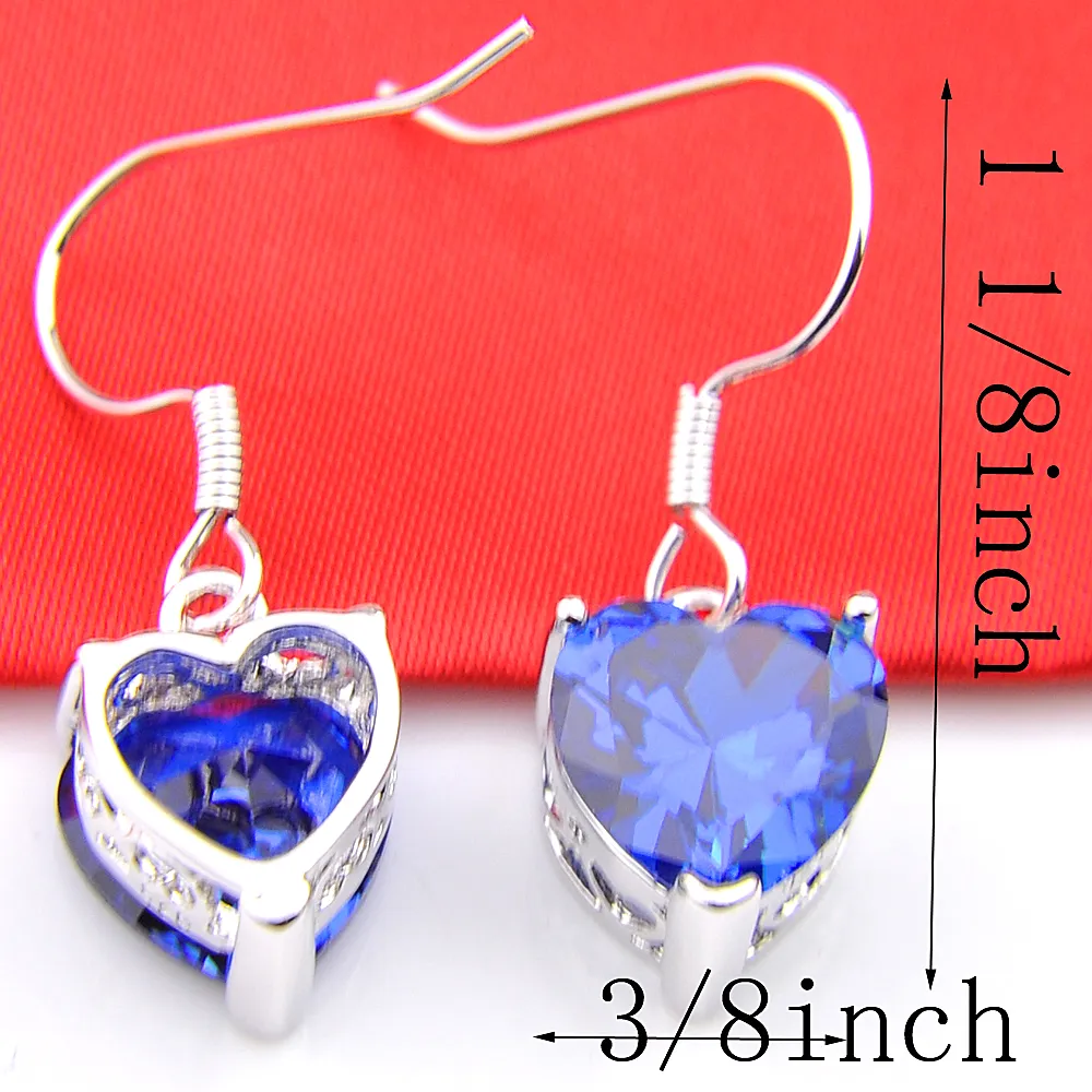 Luckyshine mix 3 pçs / lote antigo cristal fogo coração azul topázio zircônia gemas 925 prata esterlina pingentes de casamento brinco anel jewe317r