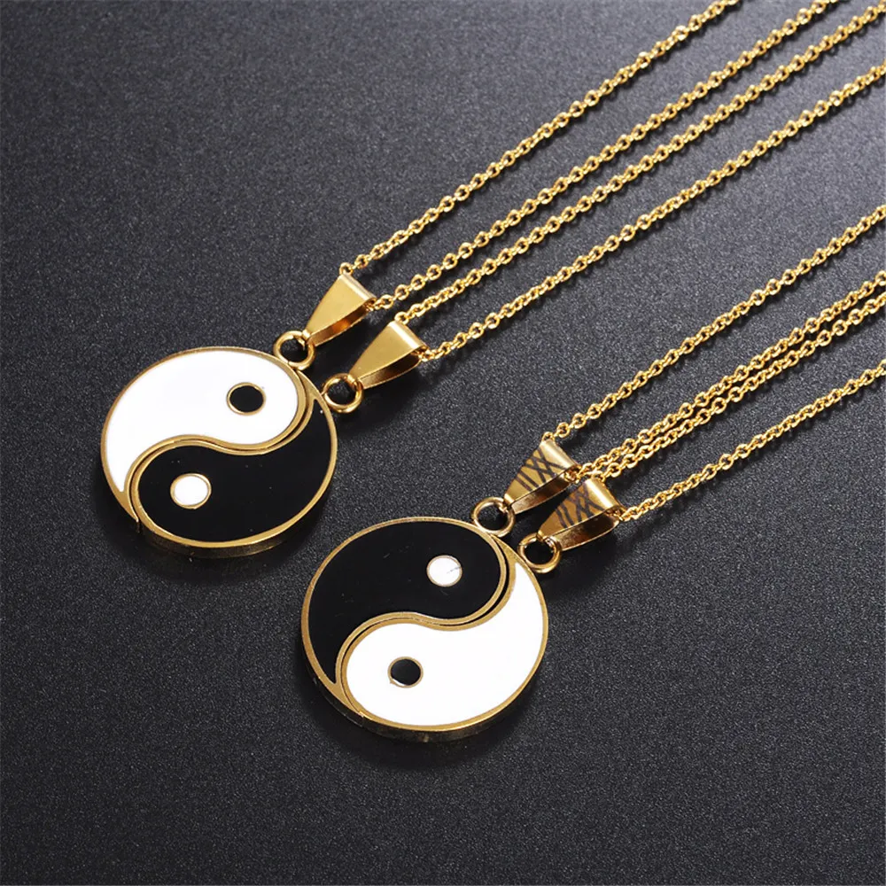 Assortiment de 2 pièces en acier inoxydable Yin Yang Pendentif Puzzle Piece Collier Anniversaire Bijoux Cadeaux pour couple ou amis BFF2528