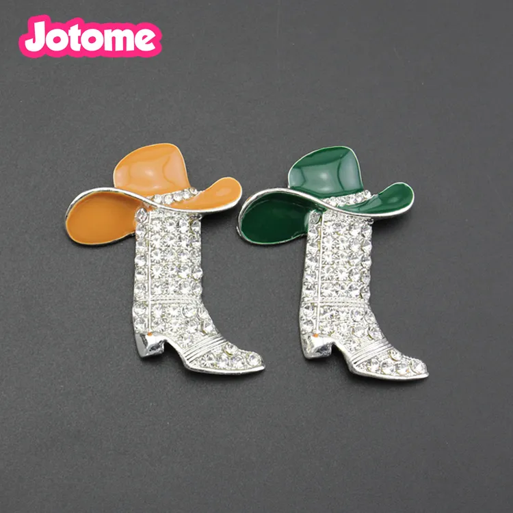 10 peças botas de cowboy 50mm com chapéu broche pino tom de prata transparente strass rosa esmalte sapato da moda joias pinos de casamento para 291T