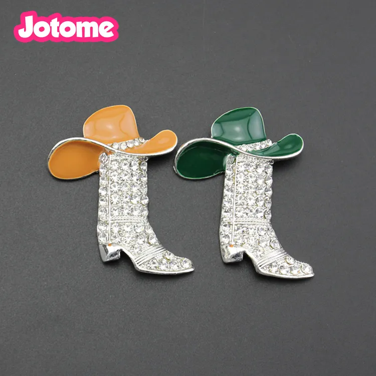 Bottes de cowboy 50 mm avec broche de chapeau épingle argentée ton clear rystone rose émail tendance à chaussures bijoux épingles de mariage pour 2918