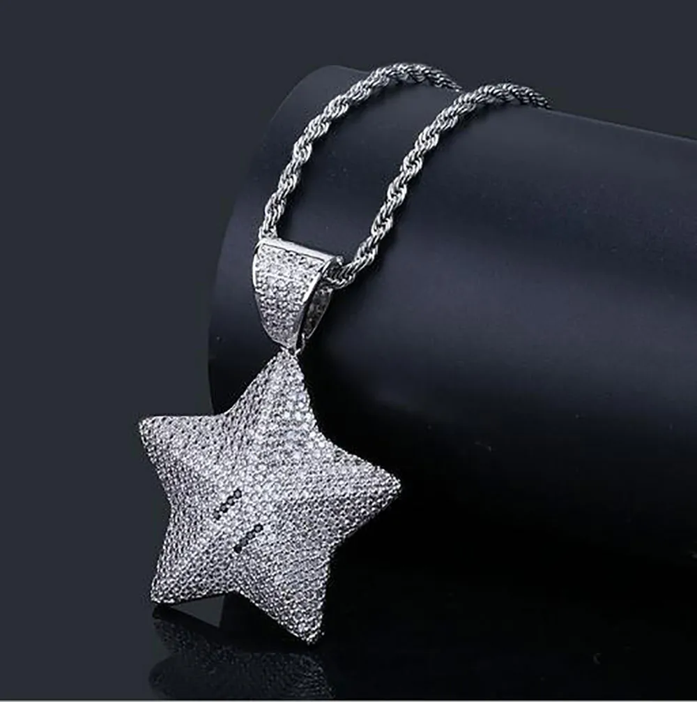 الرجال 3D Super Star Bling Bling Pendant Micro Pave Iced Out Zirconia Netlace Netlace Hip Hop Jewelry with Gift Box203G