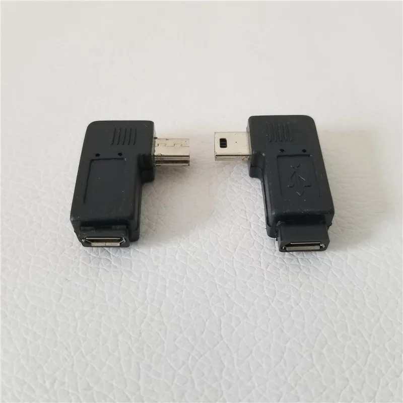 PCS 1mini USB男性からマイクロUSB 5pin雌90度左角度アダプターコンバータージャックプラグブラック