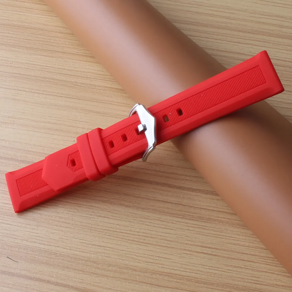 Pulseiras de relógio vermelhas 12mm 14mm 16mm 18mm 19mm 20mm 21mm 22mm 24mm 26mm 28mm pulseiras de relógio de borracha de silicone fivela de pino de aço relógio macio ban259q