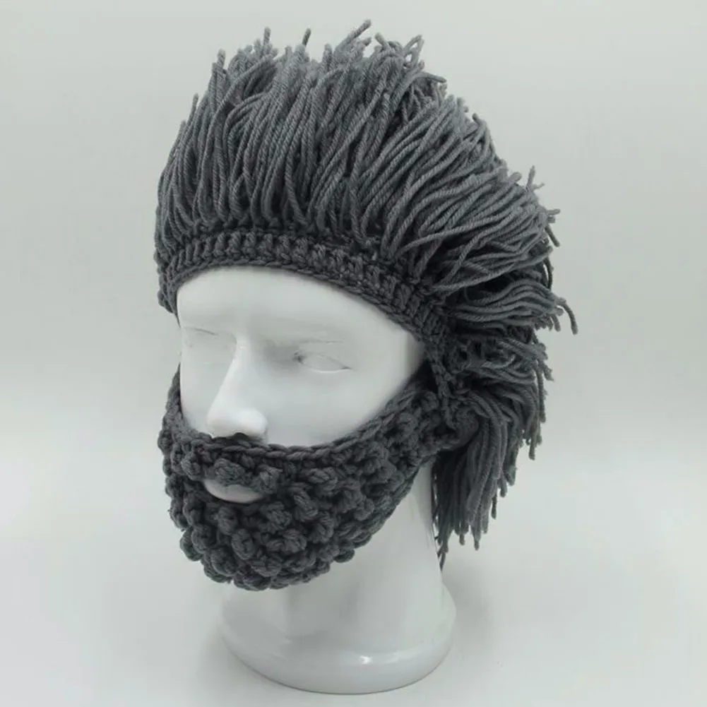 Cool Gifts Beard Hats Handmade Knit Warm Winter Caps Halloween Funny Party Beanies for Mad Scientist Caveman Men Women BBYES