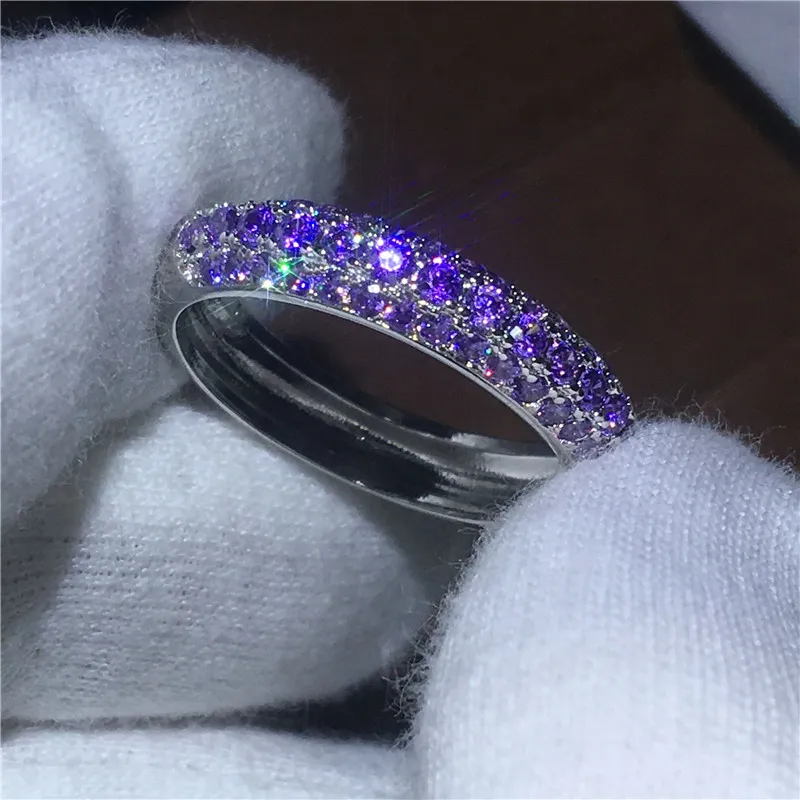 Vecalon – bague d'anniversaire faite à la main pour femmes, serti de diamants violets Cz, en argent 925, bagues de fiançailles pour femmes, 2389