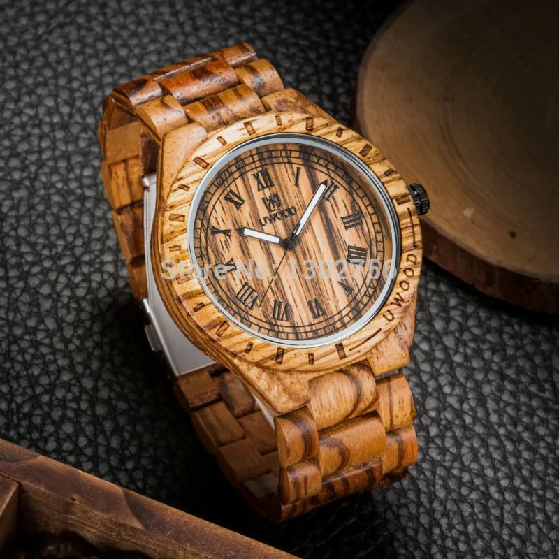 2018 Nowy naturalny czarny sandałowy drewniany zegarek analogowy Uwood Japan Miyota Kwarc Ruch drewniane zegarki Dresswatch na rękę dla unisex241R