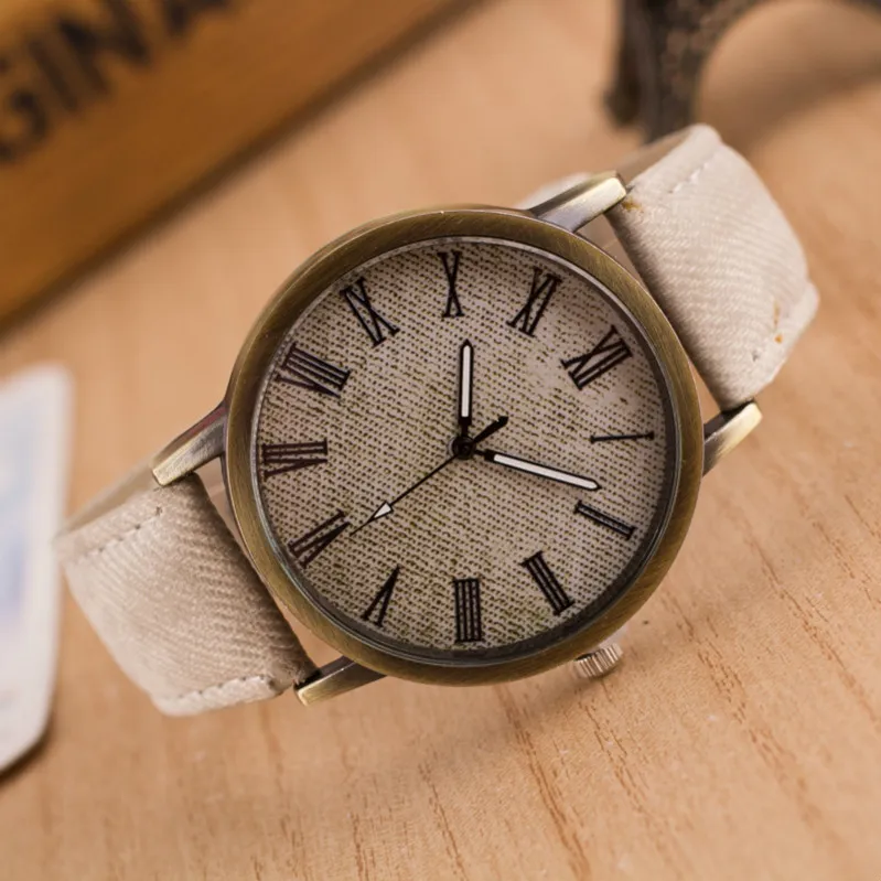 Nieuwe Mode Quartz Schaal Horloge Retro Veelkleurige Cowboy Jeans Geïmiteerd Lederen Band Klok Voor WomenMen Student Examen Tijd LJS1582428