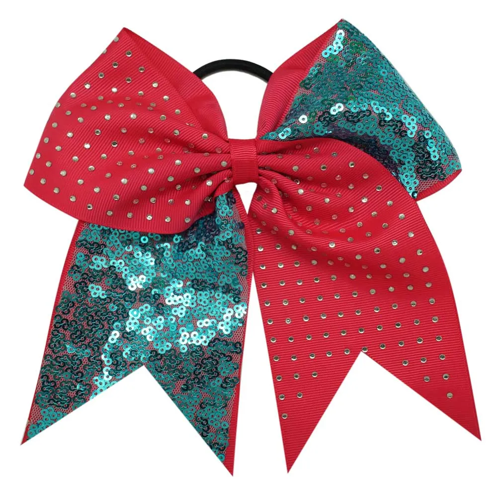 8 stks 7 ''Effen Pailletten Strass Boutique Grosgrain Lint Cheer Bow Met Elastische Haarbanden Voor Cheerleading Meisje Hair247L