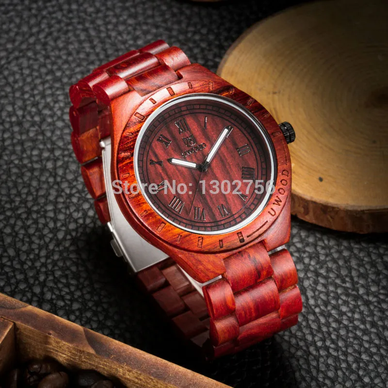 Neue natürliche schwarze Sandale Holz Analoguhr UWOOD Japan MIYOTA Quarzwerk Holzuhren Kleid Armbanduhr für Unisex1318g