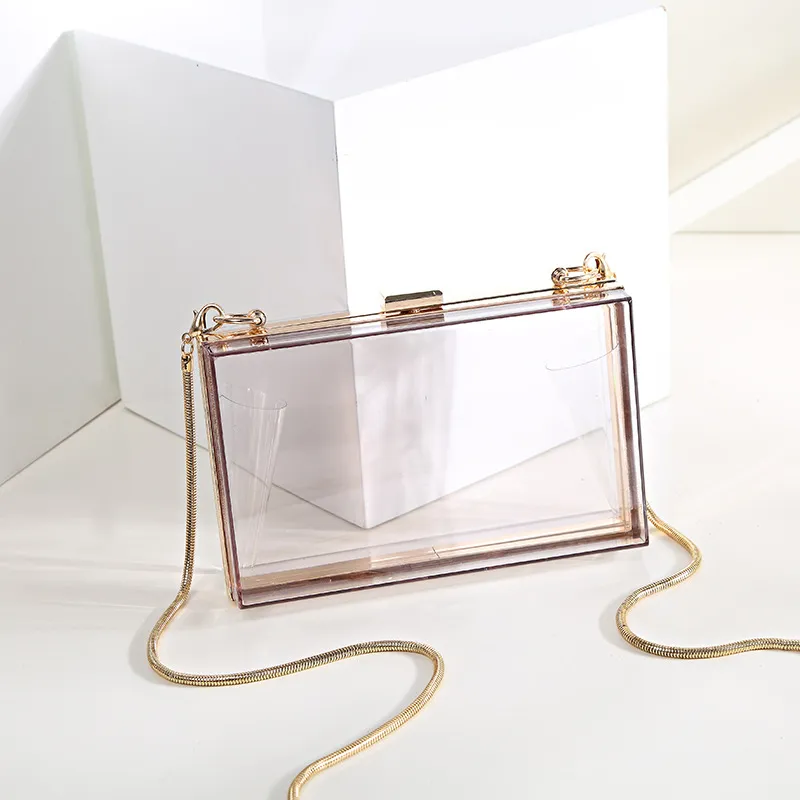 Женский однотонный белый акриловый клатч-коробка, мини-жесткий футляр, металлические клатчи, вечерняя сумка, сумка на плечо, прозрачная вечерние сумочка Purse257Z