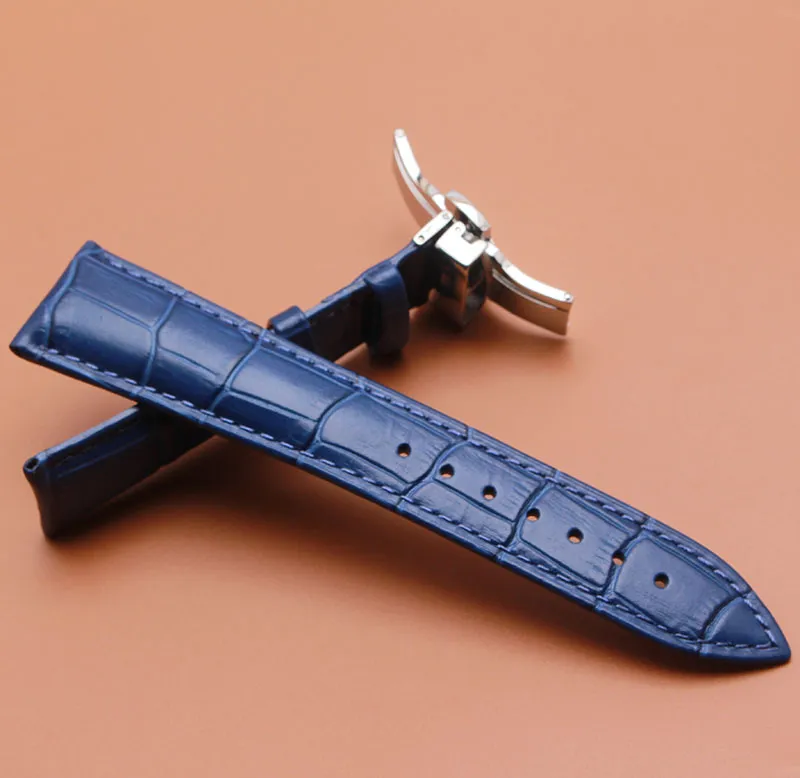 Cinturino orologio in vera pelle di qualità 14mm 16mm 18mm 20mm 22mm Cinturini orologi blu scuro cinturino con chiusura in argento Accessori orologi2824