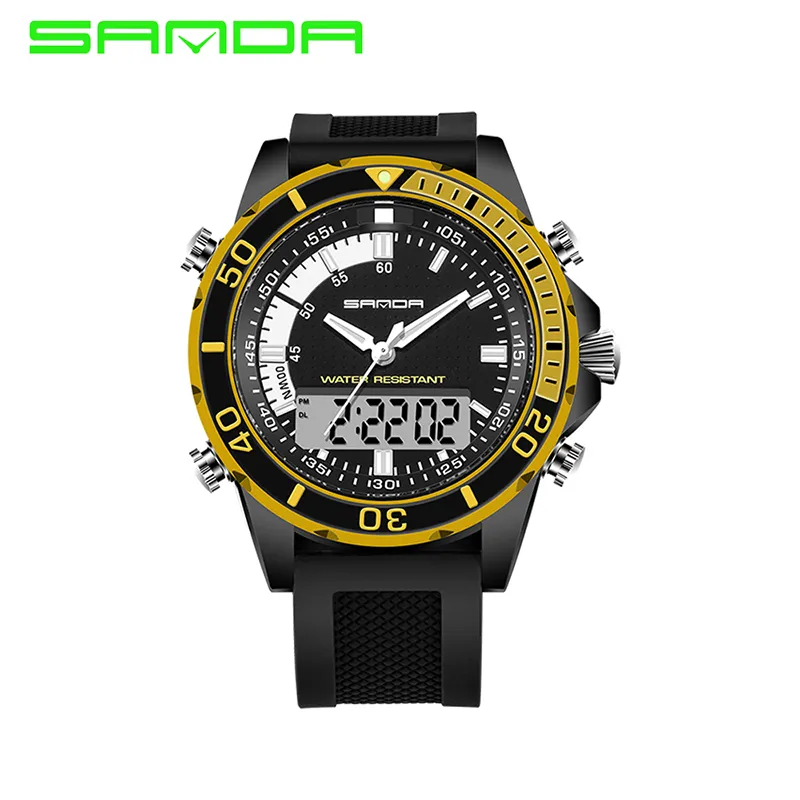 2018 SANDA Marque Shock Watch 3ATM style militaire Hommes Silicone numérique hommes montres de sports de plein air multicolore Relogio Masculi272T