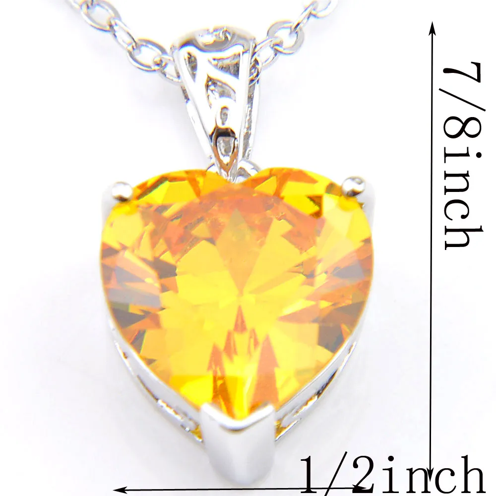 Luckyshine 6 pçs 1 lote doce brilhante amarelo cristal coração zircônia cúbica pedra preciosa 925 prata esterlina feminino colares de casamento pingente 265f