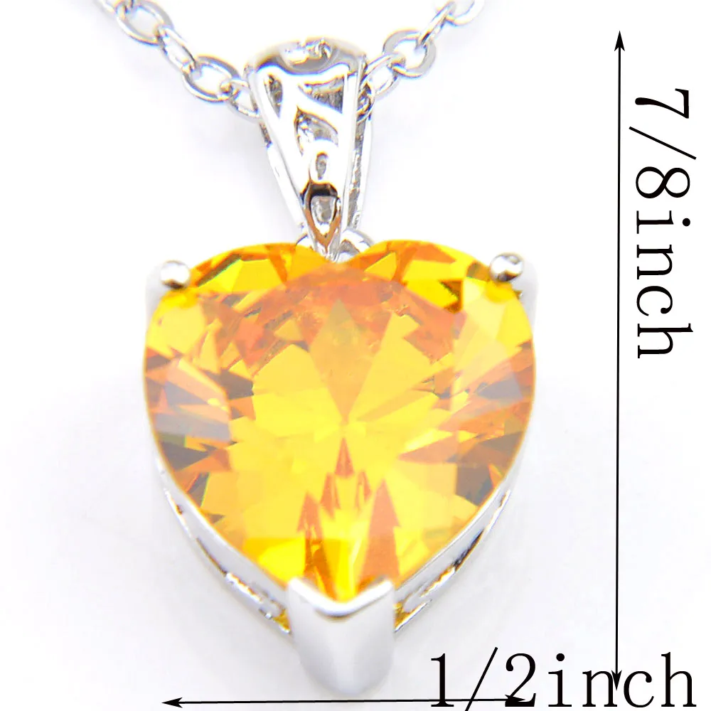 Luckyshine 6 pezzi 1 lotto dolce cristallo giallo lucido cuore cubic zirconia pietra preziosa argento sterling 925 donne collane da sposa pendente 271k