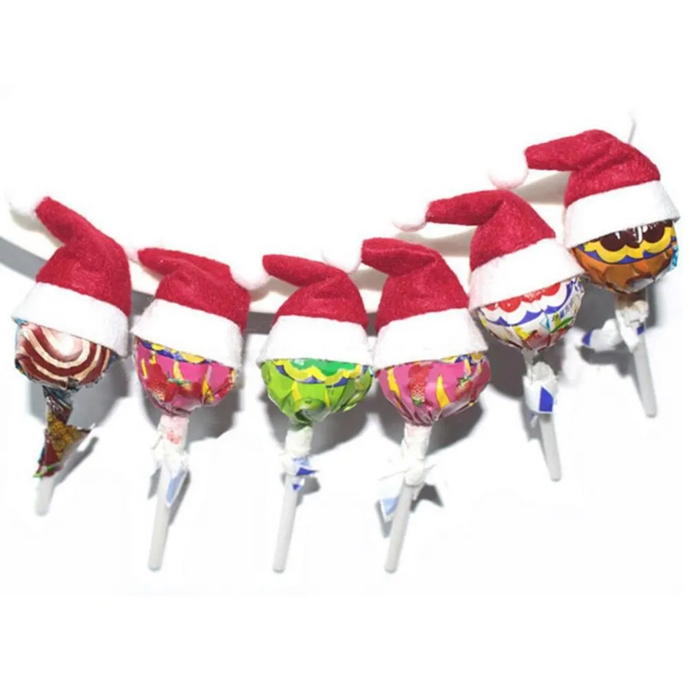 Mini Weihnachtsmütze Weihnachtsmann Hut Weihnachten Lollipop Hut Mini Hochzeitsgeschenk Kreative Kappen Weihnachtsbaum Ornament Decor2575