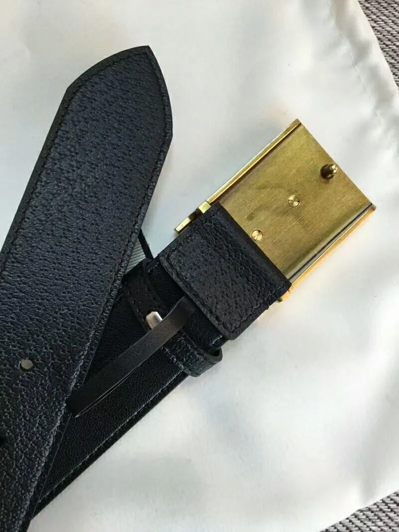 High quality gold square buckle bee pattern designer men's belts lychee strap Genuine Leather belt with box2701