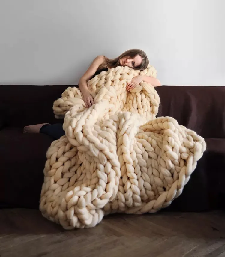 Chunky Knit Blanket 120 150cm Hand Woven Coarse Line Blankets Fashion Thick Yarn Coarse Wool Sofa Blanket Knitting Throw Pograp347Z