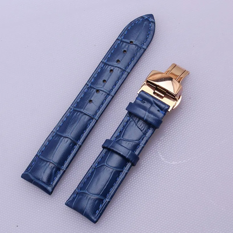 Bracelet de montre accessoires Alligator Grain cuir véritable bracelet de montre bleu sangles 14mm 16mm 18mm 20mm 22mm boucle papillon new277V