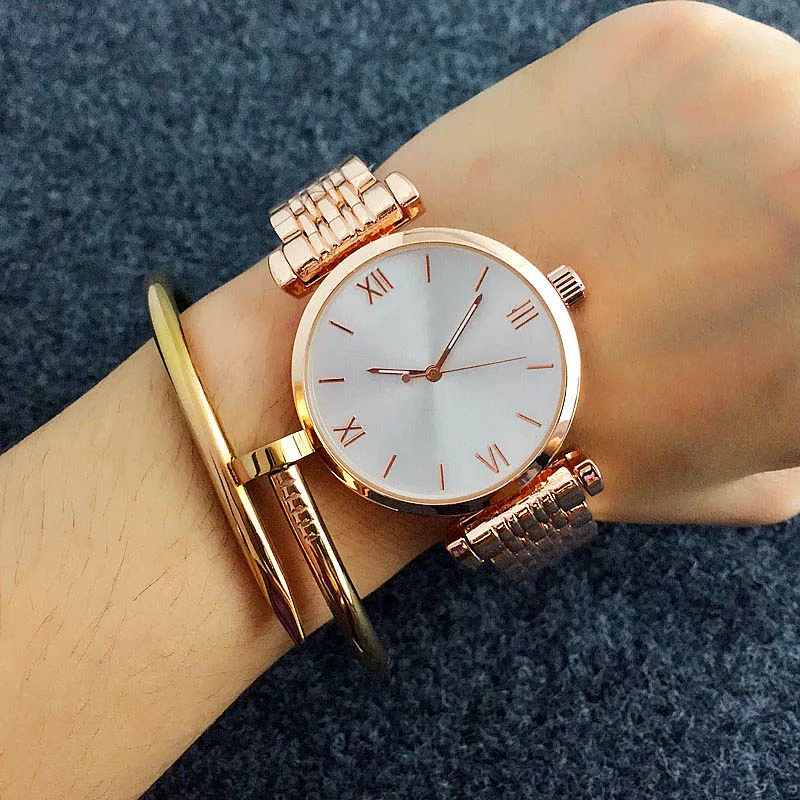 Relojes de marca de moda, reloj de pulsera de cuarzo con banda de acero y Metal para mujer y niña AR01