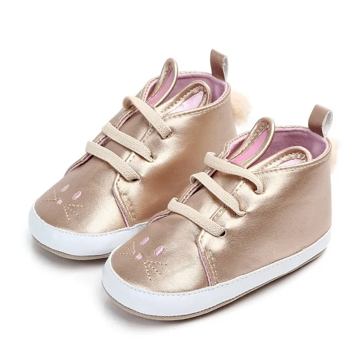 Spädbarnsskor Babyflickor Soft Sole PU Läder Spjälsäng Non-Slip Bunny Baby Skor Första Walkers Sneakers