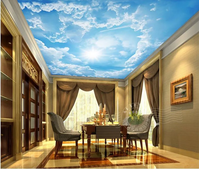 papel de parede 3d fantasy sunshine blue sky white clouds scenic art zenith fresco wallpapers 3d wall