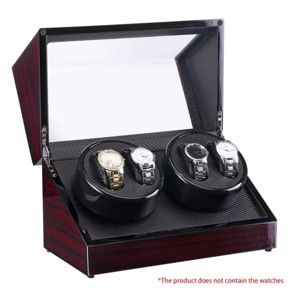 Genboli Watch Winders 4 슬롯 Lacquer Wood 회전 전기 시계 박스 자동 모터 디스플레이 시계 고급 미국 플러그 케이스 248Q