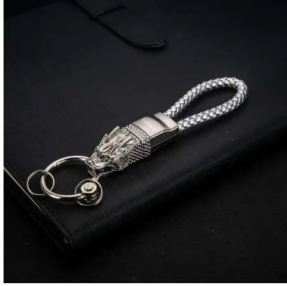 HONEST Dragon Keychains Men Key Chain Car Key Holder Ring Jewelry Bag Pendant Genuine Leather Rope Gift High End Keychain329u