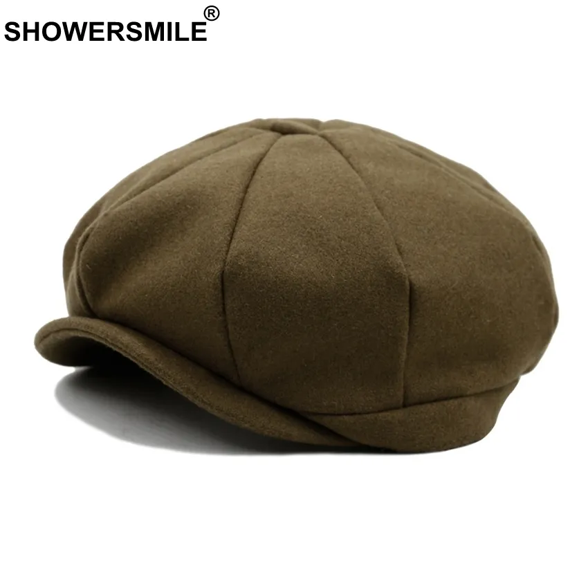 Shower Black Grey Wool Hat Man Newsboy Caps Herringbone Tweed ciepły zimowy czapka ośmiorunta męska Kobieta Gatsby Retro Flat Caps S10201886421