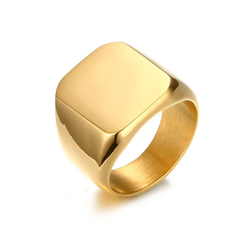 Hombres Club Pinky Signet Ring personalizado adornado banda de acero inoxidable Anillos clásicos tono dorado joyería masculina Bijoux271H