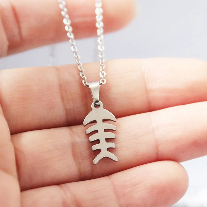 New Arrival CuteTiny Fish Bone Stainless Steel Necklace Wishbones Pendants Necklaces Women Ladies Fashion Blessed Jewelry Accessor2337