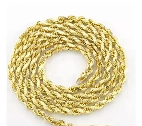 Collier à maillons en corde plaqué or jaune 10 carats pour homme, épais de 7 mm, taille diamant, 24 194J