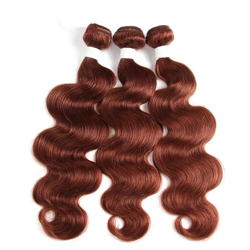 #33 Dark Auburn Virgin Brazilian Human Hair Bundles Deals with Frontal Body Wave Reddish Brown Human Hair Weaves with 13x4 Full Lace Frontal