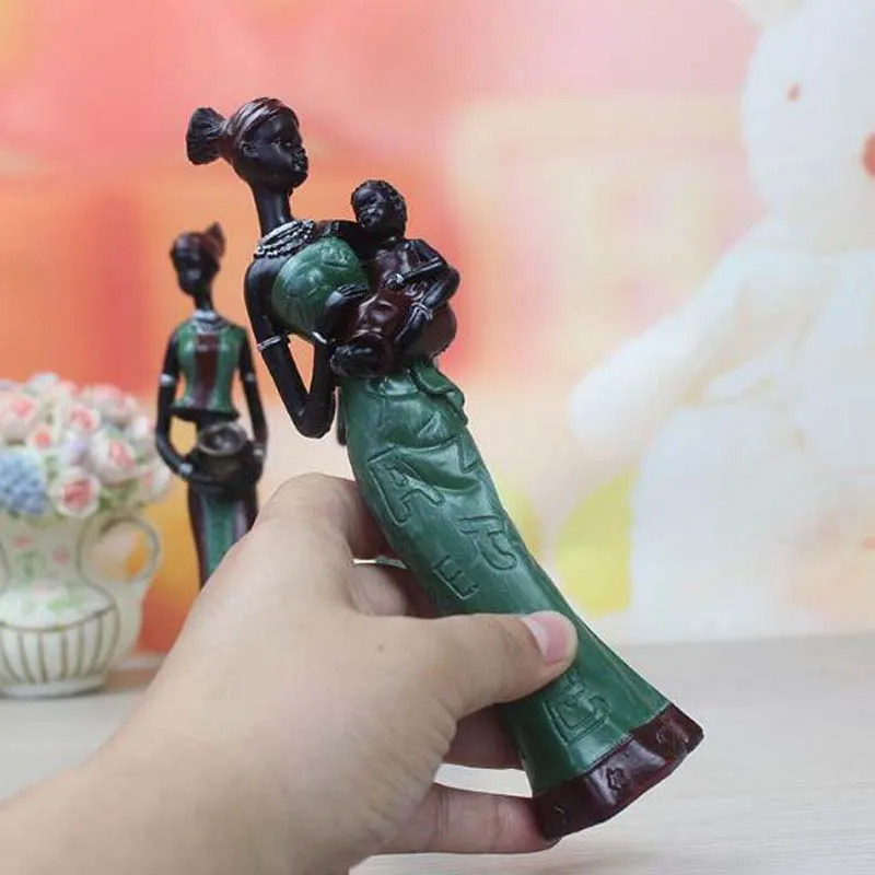 Retro African Lady With Vase Ornament Ethnic Statue Sculptures National Culture Figurine Home Decor Art Crafts Gifts