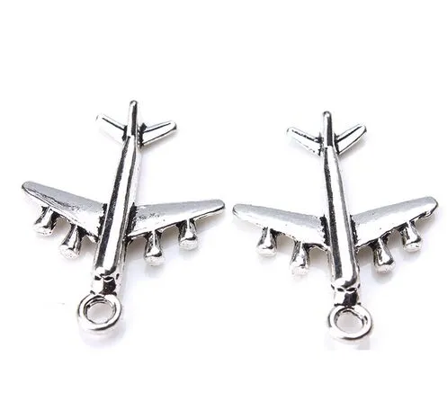 Ancient Silver Alloy Airplane Aircraft Charms Pendants For diy Jewelry Making findings 27x21mm271m