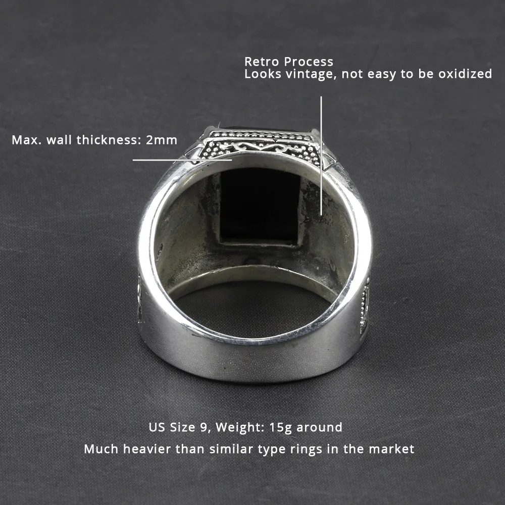 Vintage Ring Men Real Pure 925 Joyería de plata esterlina Anillos de piedra natural para hombres Punk Rock Fashion Y18907054985833