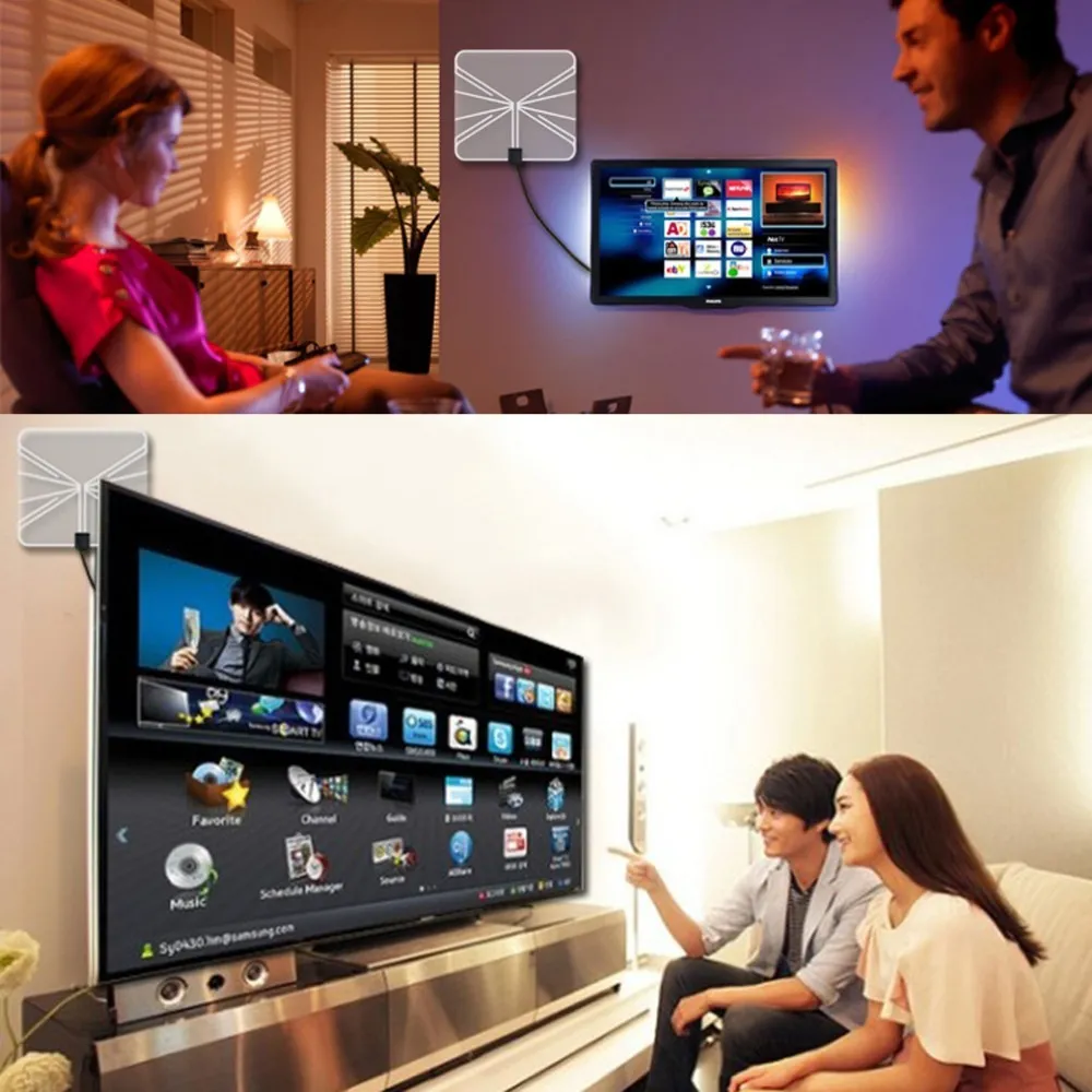 Freeshipping Simple Fashion HDTV Amplified Indoor Digital TV Aerial with High Gain HDTV 50 Miles Reception Range Home Use